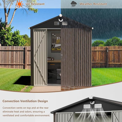 8x6 FT Outdoor Storage Shed, Metal Tool Sheds, Waterproof Outside Storage Shed - Image 6