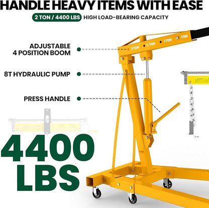 2 Ton Folding Engine Hoist, 4400lbs Hydraulic Cherry Picker Engine Hoist - Image 3