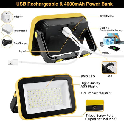 Rechargeable Work Light with Tripod Hole, 40W Waterproof Portable Flood Light - Image 4