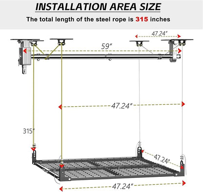 4x4FT Ceiling Storage Racks Lift, Overhead Garage Storage Rack, Adjustable - Image 3