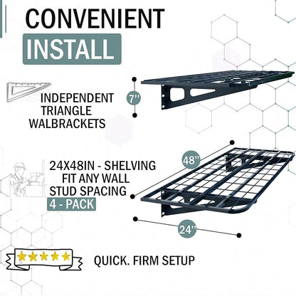 4-Pack 2x4ft Garage Wall Shelving, 4 Shelf Total 16 ft Garage Shelving Wall - Image 3