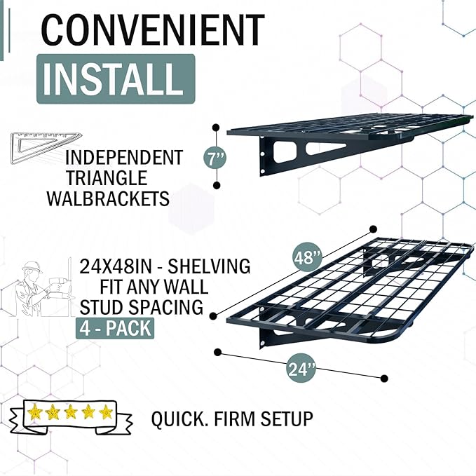 2-Pack 2x4ft Garage Wall Shelves, 2 Shelf Total 8 ft Garage Shelving Wall - Image 3