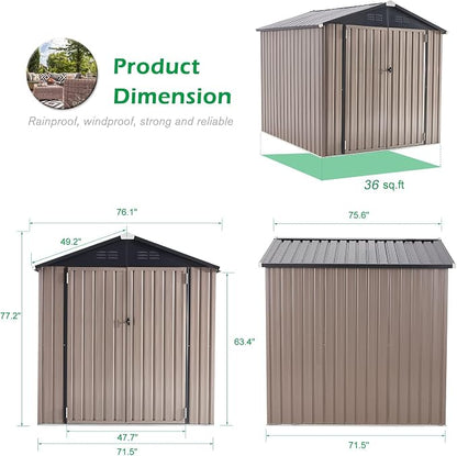 AECOJOY 6' x 6' Outdoor Storage Shed, Metal Shed - Image 6
