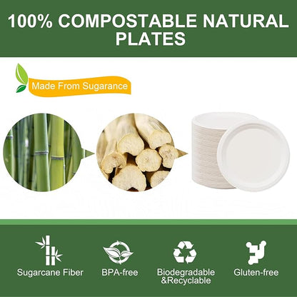 WELLIFE 100% Compostable Paper Plates 9 Inch, Biodegradable Bagasse, - Image 4