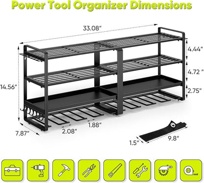 33" W Large Power Tool Organizer Wall Mount Loads 400 lbs, Heavy Duty 8 Drills - Image 6
