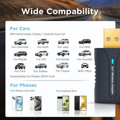 2in1 CarPlay Android Auto Wireless Adapter, Mini Car Play Cars Stick, Fast Auto - Image 7