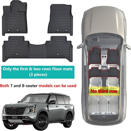 2 Rows Floor Mats for 2025 Nissan Armada 7 and 8 Passenger Models, TPE All - Image 2