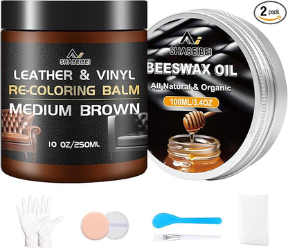 Leather Repair Kit Recoloring Balm Cleaner Conditioner Waterproof Beeswax Oil by SHABEIBEI
