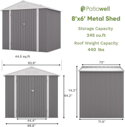 Patiowell 8x6 FT Outdoor Storage Shed, Garden Storage Shed - Image 6