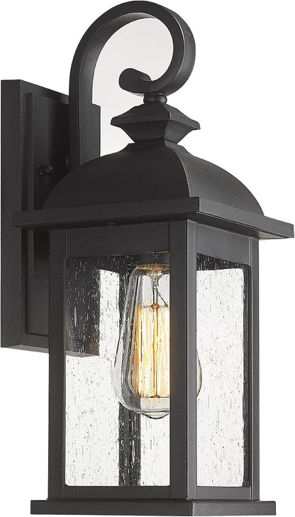 FEMILA Outdoor Wall Sconce, 14.9" Matte Black Seeded Glass Outdoor Sconce Lights by FEMILA
