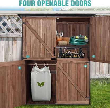 Outdoor Storage Cabinet with Adjustable Shelves, Large Metal Frame Garden Shed - Image 4