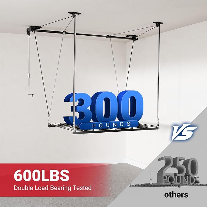 FLEXIMOUNTS Overhead Garage Storage Rack Lift, 4x4 Ft Heavy-Duty Garage Ceiling - Image 3