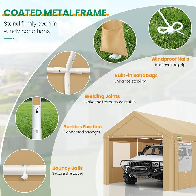 COBIZI Carports 10x20 Heavy Duty Car Canopy Garage - Image 4