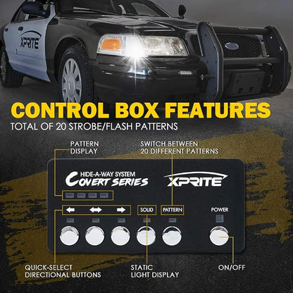 Xprite White Amber LED Hideaway Strobe Lights Kit 20 Flashing Patterns - Image 4