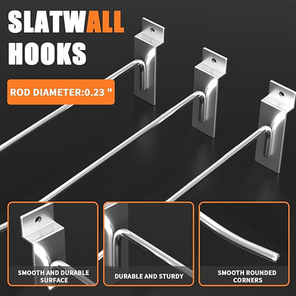 25 PK Silver 6 inch Wall Mounted Slatwall Hooks – Heavy-Duty Storage & - Image 5
