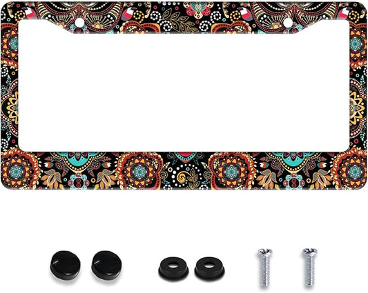Personalized License Plate Frame Stainless Steel Floral Print Funny Boho Flower by Invincibleframe