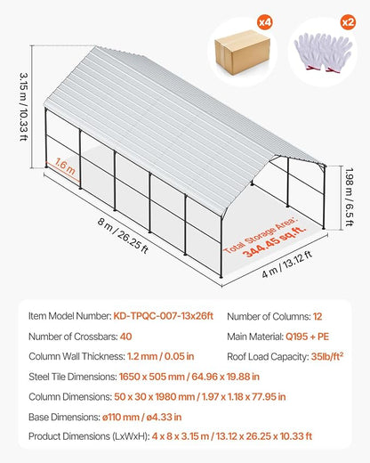 VEVOR Heavy Duty Metal Carport, Car Tent Garage Shade - Image 7