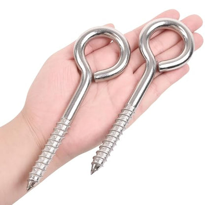 4Pcs 6 Inch Heavy Duty Screw Eyes Hooks, 304 Stainless Steel Self Tapping - Image 2