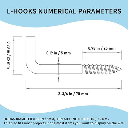 304 Stainless Steel M5 Screw-in Hooks 60 Pcs, 7 Shape Screw Hooks, Right Angle - Image 4