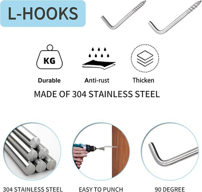 304 Stainless Steel M5 Screw-in Hooks 60 Pcs, 7 Shape Screw Hooks, Right Angle - Image 3