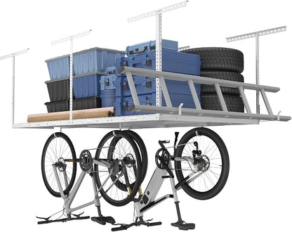 FLEXIMOUNTS 4x8 Overhead Garage Storage Rack w/Hooks Adjustable Ceiling Storage by FLEXIMOUNTS