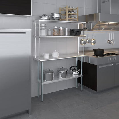 Amgood Stainless Steel Work Table Double Tier Overshelf | NSF 14" x 48" Work - Image 6