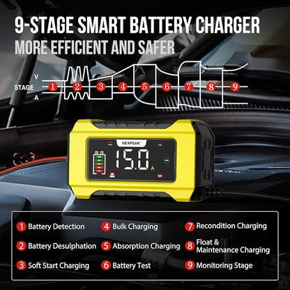 NEXPEAK NC215 15-Amp Battery Charger, Trickle Charger Car Battery Charger 12V - Image 3