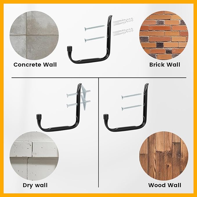 8-Pack Heavy Duty Garage Hooks for Hanging 50 lbs, 8” & 3.5” J Utility Hooks - Image 4
