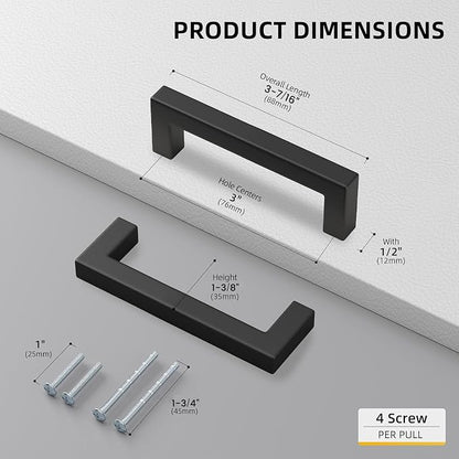Goldenwarm 10 Pack Black Square Bar Cabinet Pull Drawer Handle Stainless Steel - Image 2