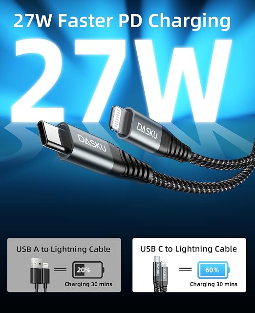 iPhone Cable Fast Charging 6FT USB C Lightning Cable 3 Pack 6 Foot Nylon - Image 2