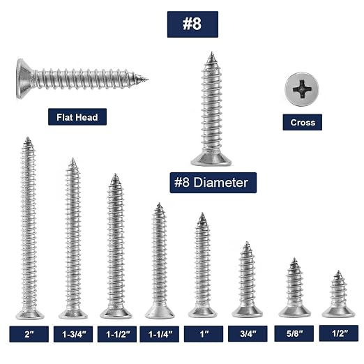 #8 x 1" Wood Screw 100Pcs 18-8 Stainless Steel Screws Flat Head Phillips Fast - Image 3