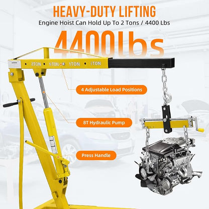 Engine Hoist with Lever, 2 Ton 4000 Lbs Heavy Duty Folding Cherry Picker Engine - Image 2