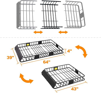 XCAR 64"x 39"x 4" Universal Roof Rack Basket Black - Image 3
