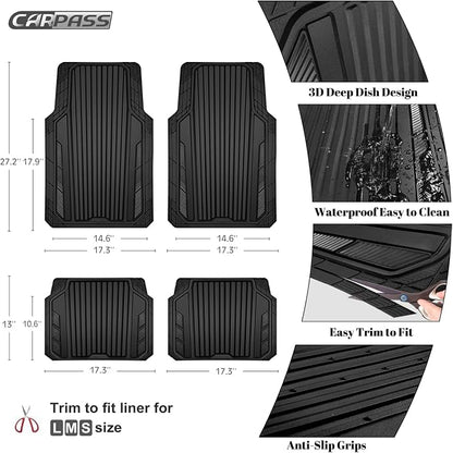 CAR PASS Heavy Duty Sporty Rubber Car Mats, Deep Dish All Weather Car Floor - Image 4