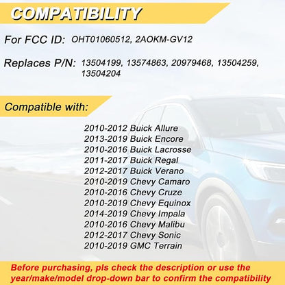 Key Fob Replacement for 2014-2019 Buick Encore/ 10-12 Allure/ 10-16 Lacrosse/ - Image 2
