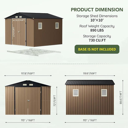 10x10 FT Outdoor Metal Storage Shed, Double Swing Doors, 2 Clear Windows - Image 2