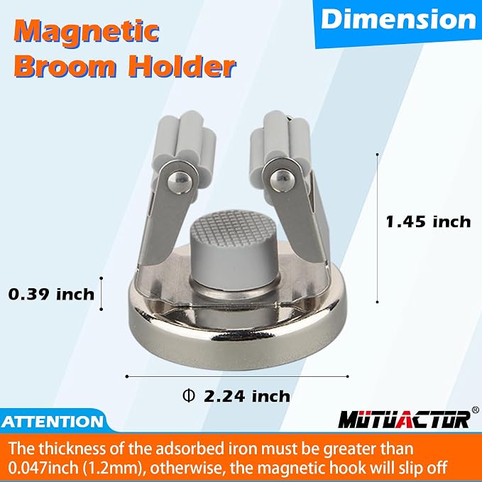 MUTUACTOR Magnetic Broom Holders, No Drilling Magnetic Hooks Broom Mop Brackets - Image 5