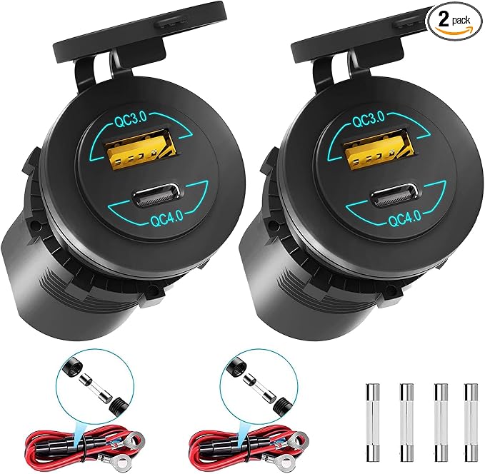 2 Pack 12V USB Outlet - 90W Dual Ports QC4.0 PD & Quick Charge3.0 Car Charger by AlfredDireck