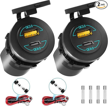 2 Pack 12V USB Outlet - 90W Dual Ports QC4.0 PD & Quick Charge3.0 Car Charger by AlfredDireck