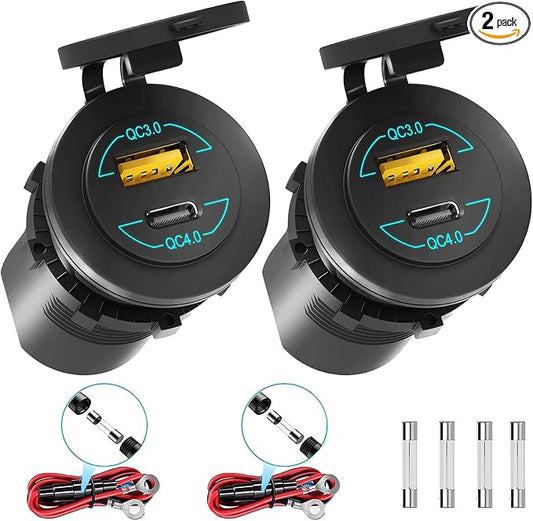 2 Pack 12V USB Outlet - 90W Dual Ports QC4.0 PD & Quick Charge3.0 Car Charger by AlfredDireck