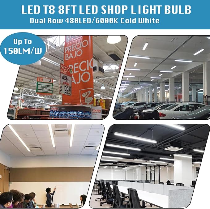 12 Pack, T8/T10/T12 8FT LED Tube Light, Single Pin FA8 Base, 100W 6000LM 6000K - Image 5