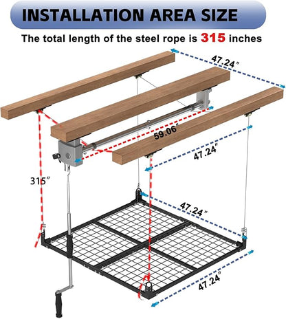 Overhead Garage Storage Rack, 4x4FT Ceiling Storage Racks Lift, Adjustable - Image 2