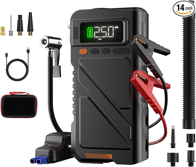 8000A Jump Starter with Air Inflator & Deflator Compressor, 9-in-1 Portable 12V by Geeneu