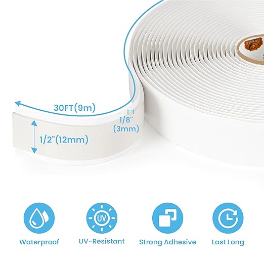 Butyl Tape White 1/2" x 30' x 1/8" RV Tape Sealant Waterproof, Stretchable - Image 6