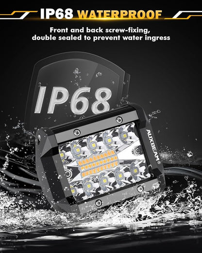 Auxbeam 4 Inch LED Pods Strobe Pod Light Bar, 120W Amber White 6 Modes Fog - Image 4