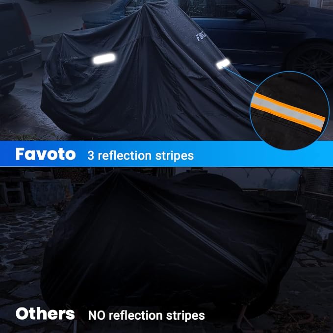 Favoto Motorcycle Cover Reflective Stripe Waterproof Outdoor Protection All - Image 4