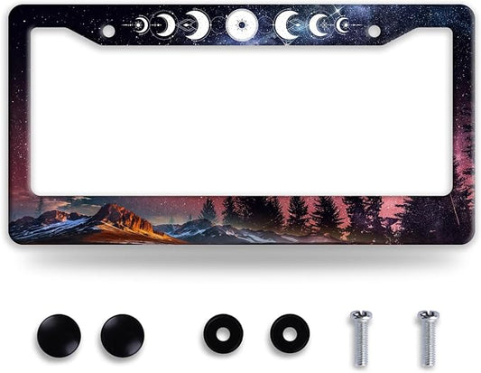 Moon Phases License Plate Frame Starry Sky Forest Moon License Plate Frames by NINANMY