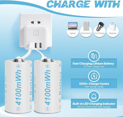 Rechargeable Lithium C Battery 8 Pack, Batteries c Size，Long Lasting1.5V C - Image 2