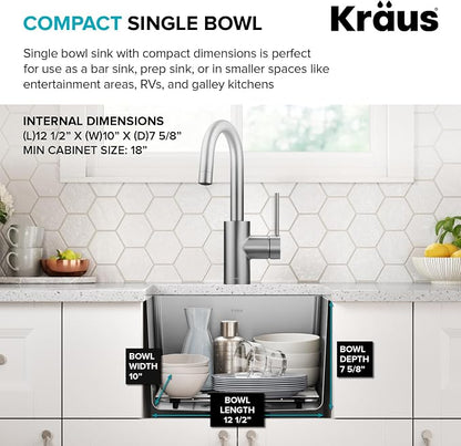 KRAUS Fairlane 15-inch Undermount Single Bowl 18-Gauge Stainless Steel Kitchen - Image 8