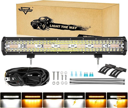 Auxbeam 20 Inch 420W LED Light Bar, 6 Modes Strobe Amber Pod Lights Yellow Fog by Auxbeam